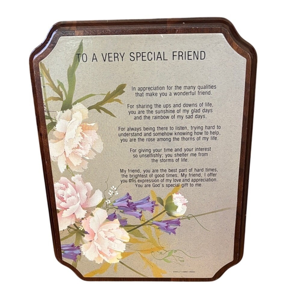 Vintage "To a Very Special Friend" Friendship Gift Solid Wood Floral 10.25" USA